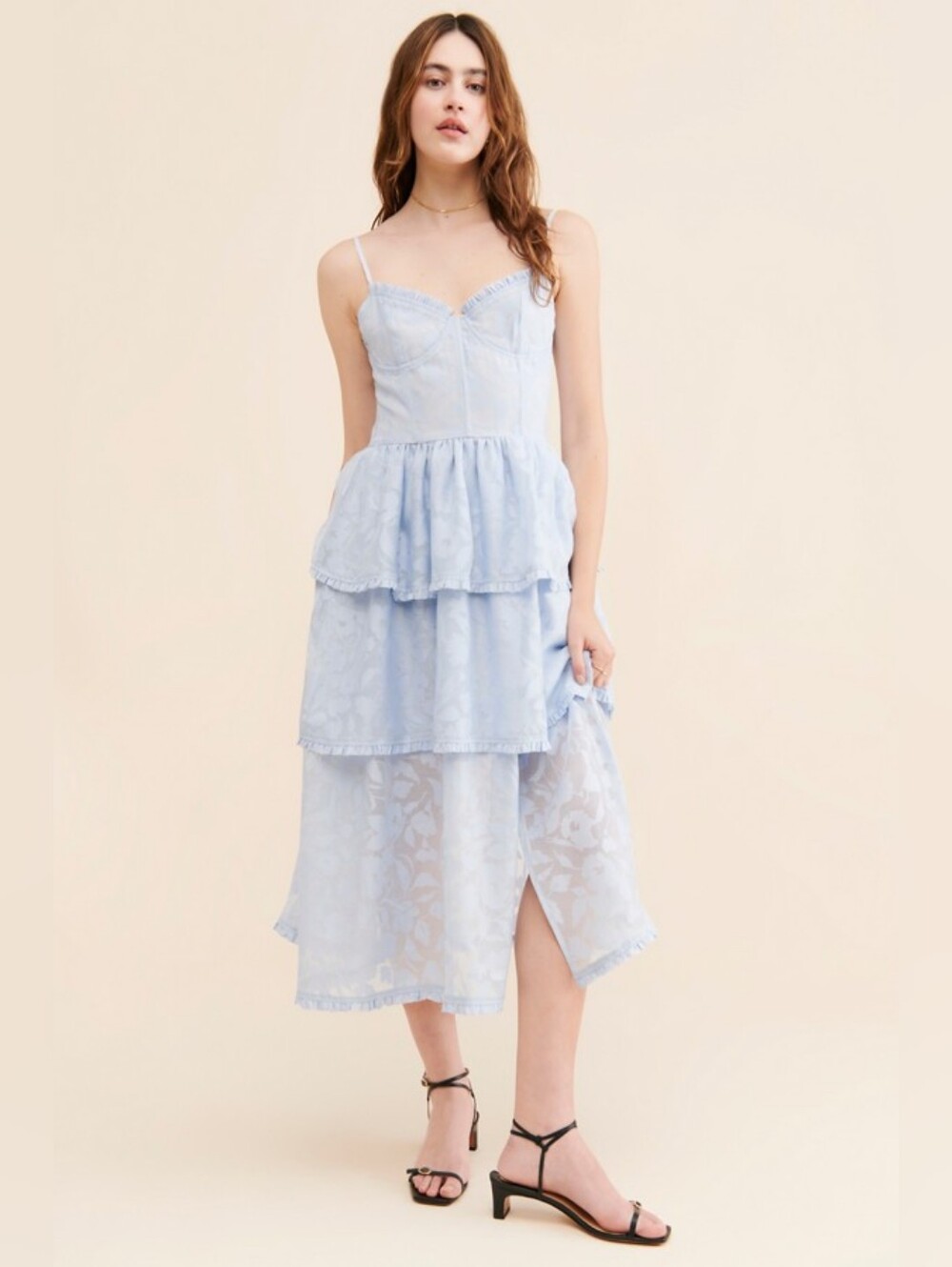 Anthropologie 4SI3NNA Campbell Floral Tiered Midi Dress Blue Size S